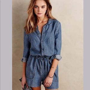 Denim Chambray Blue Romper with Pockets